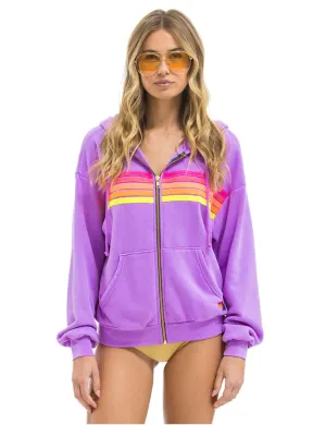 5 Stripe Relaxed Zip Hoodie, Neon Purple/Neon