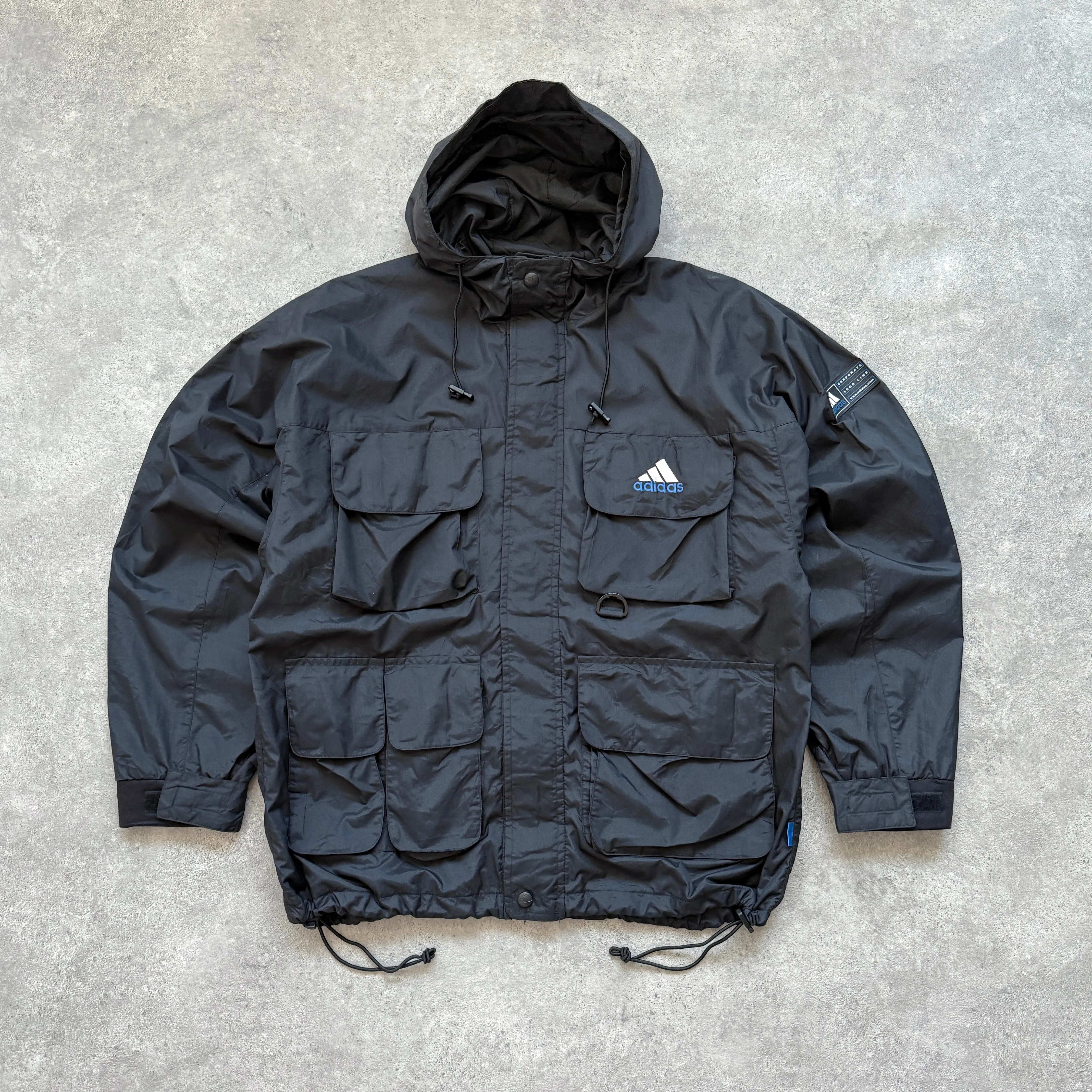 Adidas 1990s technical lightweight cargo shell jacket (M)