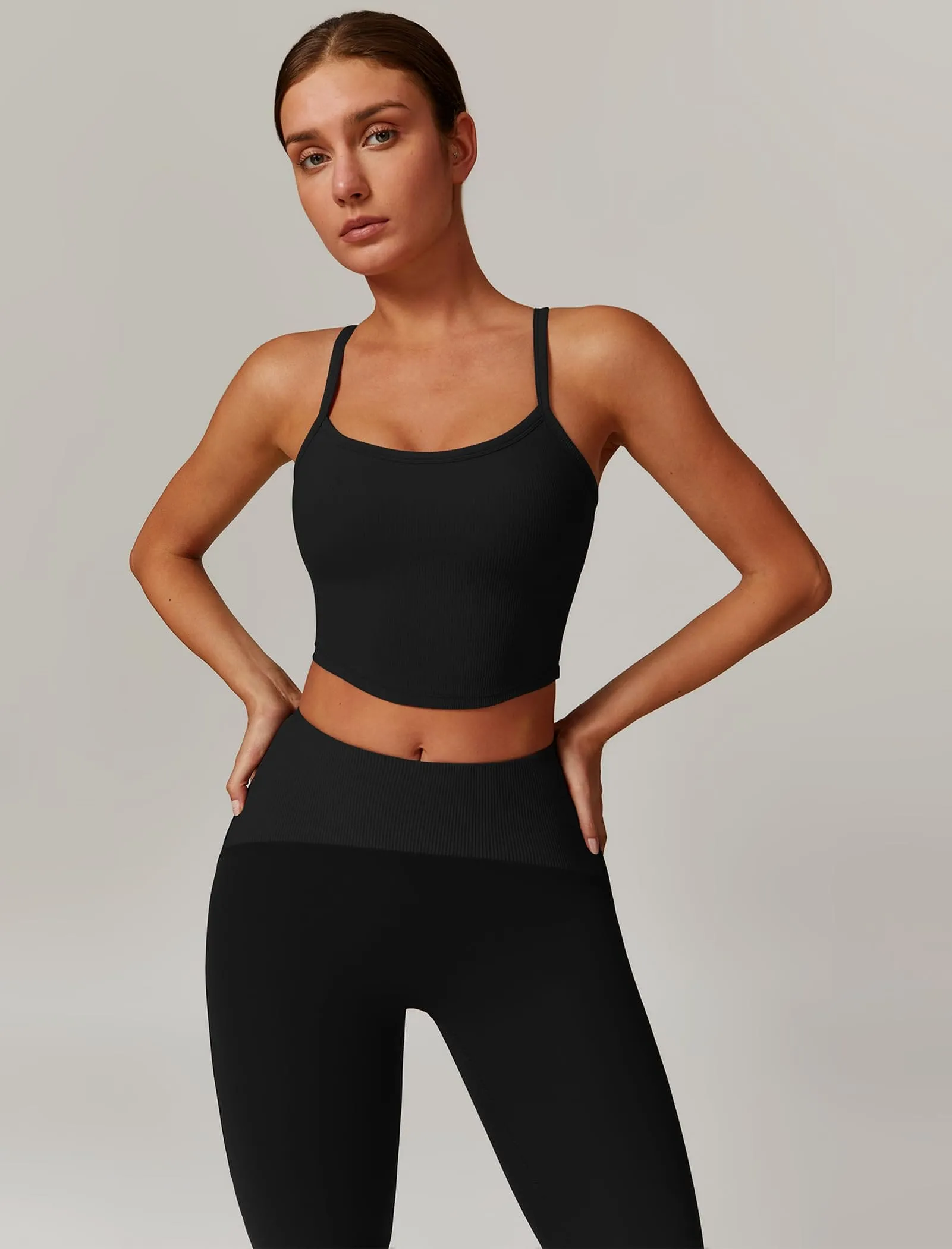AGYMNX Workout Sets for Women 2 Piece High Waisted Seamless Butt Lifting Leggings Gym Yoga Outfit Stretchy Sports Bra Sets Black