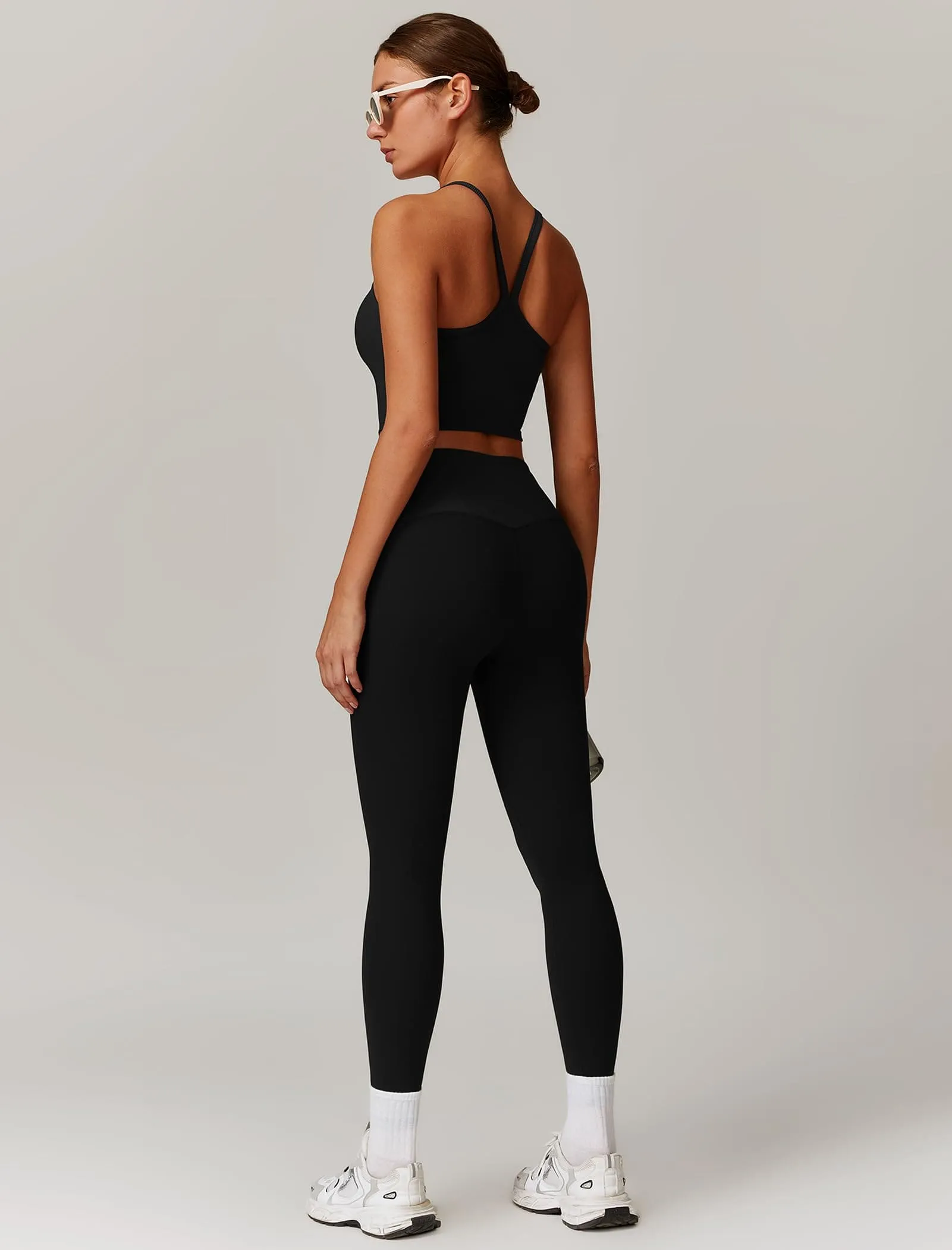 AGYMNX Workout Sets for Women 2 Piece High Waisted Seamless Butt Lifting Leggings Gym Yoga Outfit Stretchy Sports Bra Sets Black