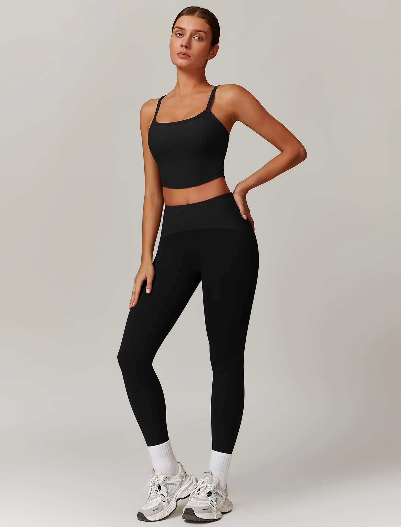 AGYMNX Workout Sets for Women 2 Piece High Waisted Seamless Butt Lifting Leggings Gym Yoga Outfit Stretchy Sports Bra Sets Black