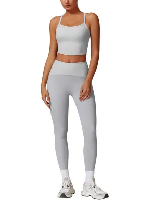 AGYMNX Workout Sets for Women 2 Piece High Waisted Seamless Butt Lifting Leggings Gym Yoga Outfit Stretchy Sports Bra Sets White Gray