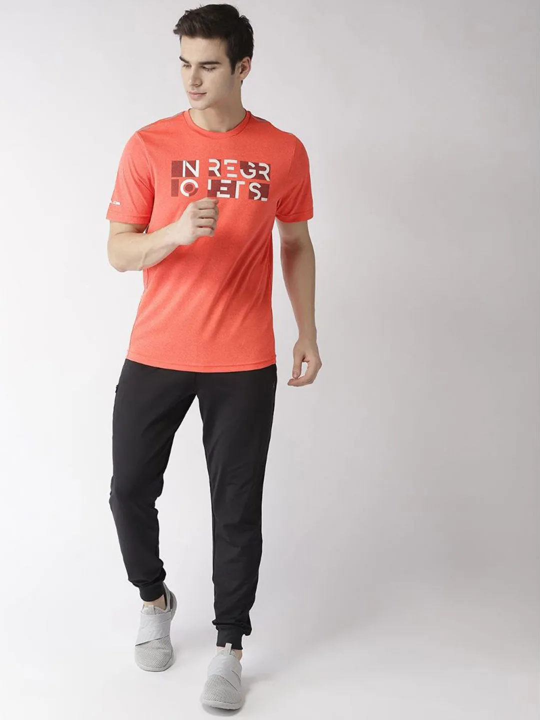 Alcis Men Orange Printed Round Neck Running T-shirt