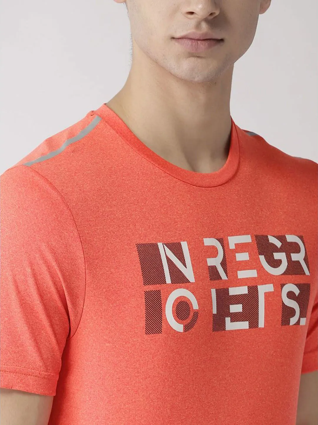 Alcis Men Orange Printed Round Neck Running T-shirt