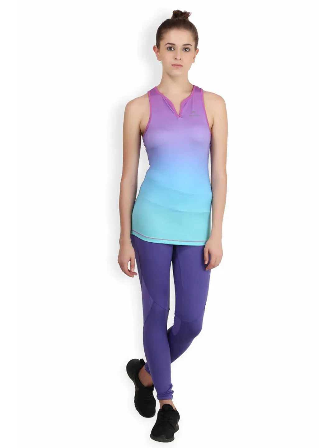 Alcis Women Purple Blue Ombre-Dyed V-Neck Slim Fit T-shirt
