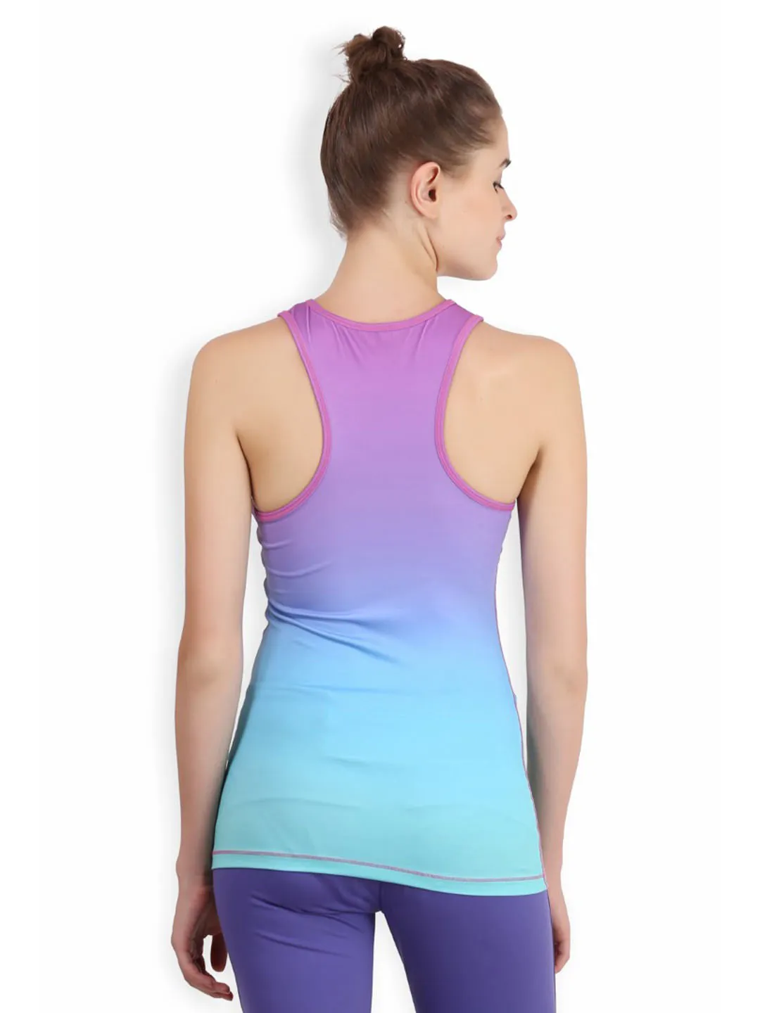 Alcis Women Purple Blue Ombre-Dyed V-Neck Slim Fit T-shirt