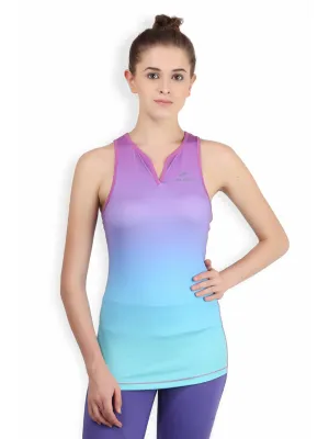 Alcis Women Purple Blue Ombre-Dyed V-Neck Slim Fit T-shirt