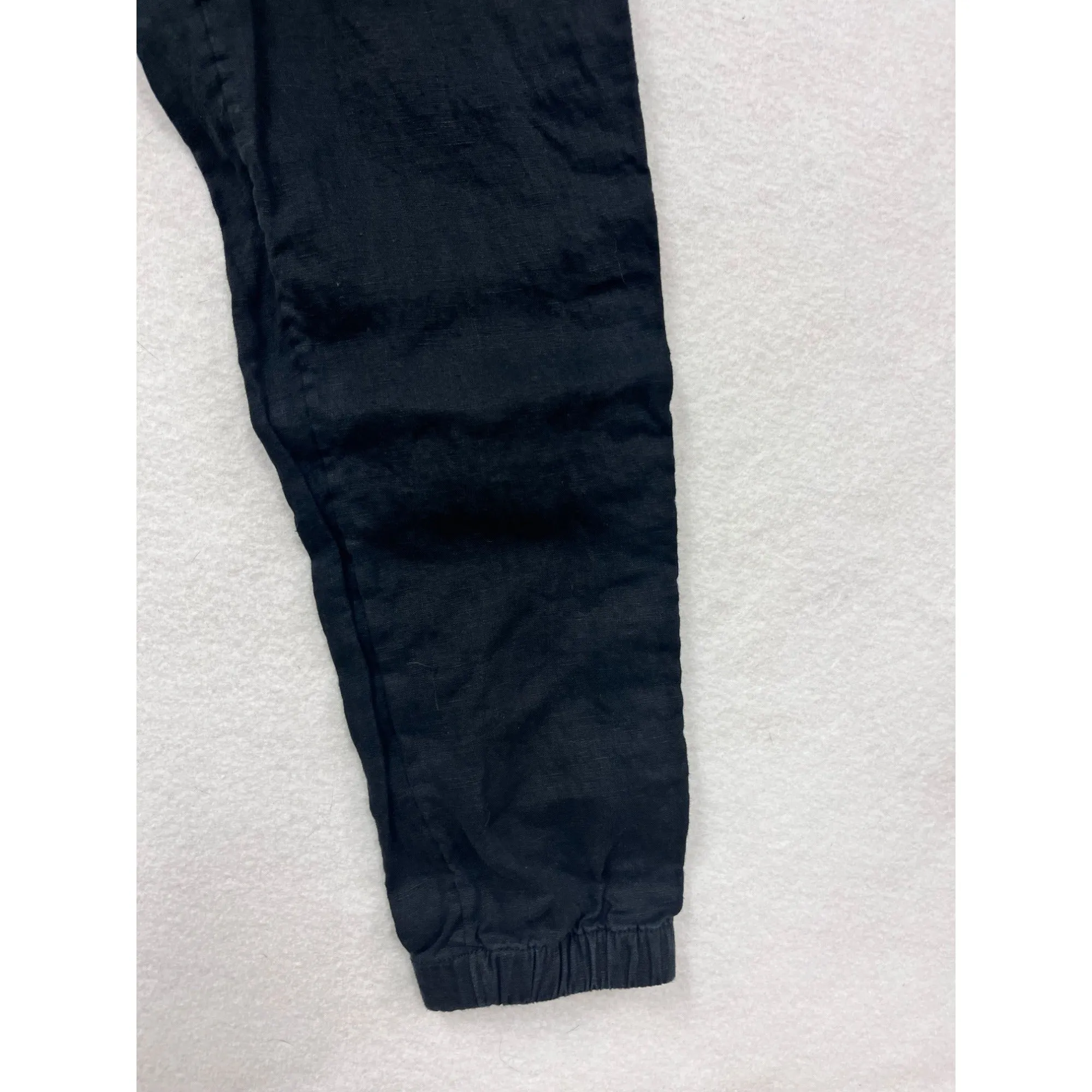Athleta Womens Black Linen Jogger Pants Size 8T Elastic Waist Drawstring Zip Pockets #6861