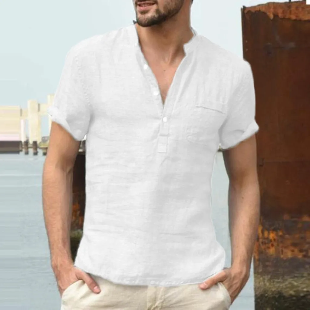 Baggy Cotton Linen Men Short Sleeve Retro Shirts