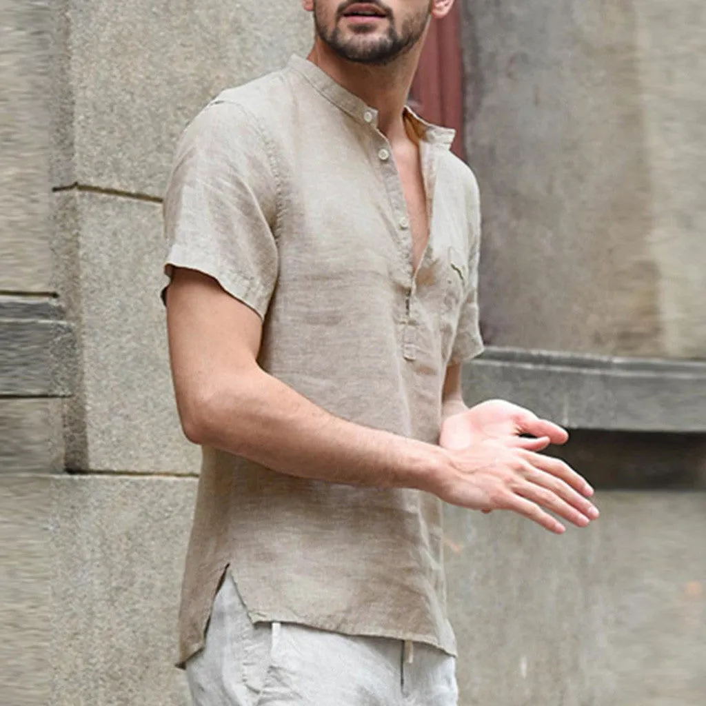 Baggy Cotton Linen Men Short Sleeve Retro Shirts