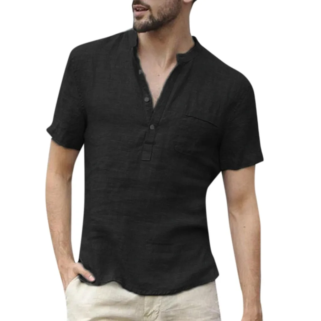 Baggy Cotton Linen Men Short Sleeve Retro Shirts