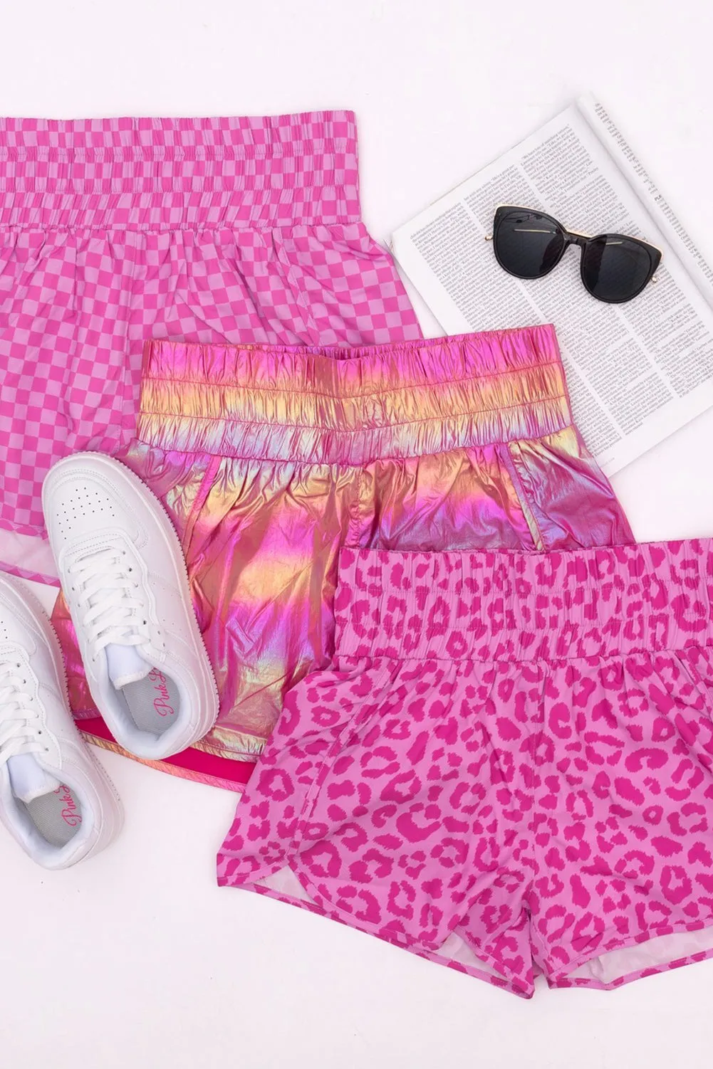 Barbie Style  Pink Plaid High Waisted Athletic Shorts