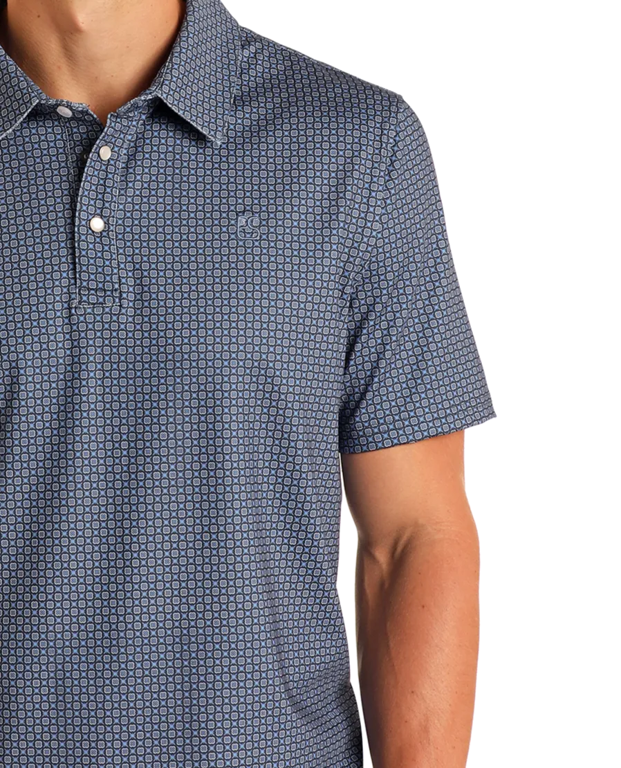 Blue Geo Print Performance Polo