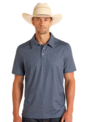 Blue Geo Print Performance Polo