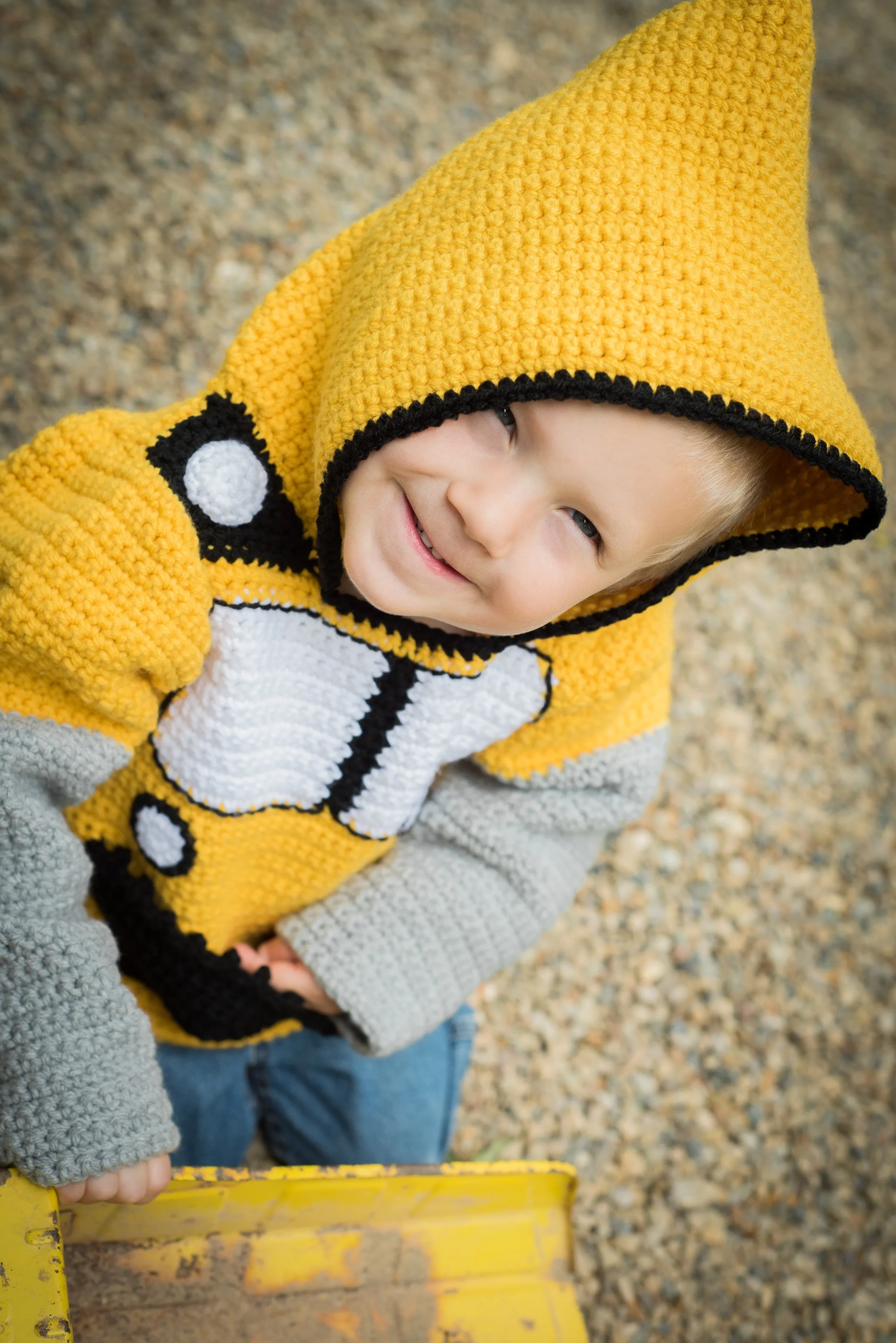 Bulldozer Toddler Hoodie Crochet Pattern - Sizes 2 and 4 - Hoodie Zips up the Back