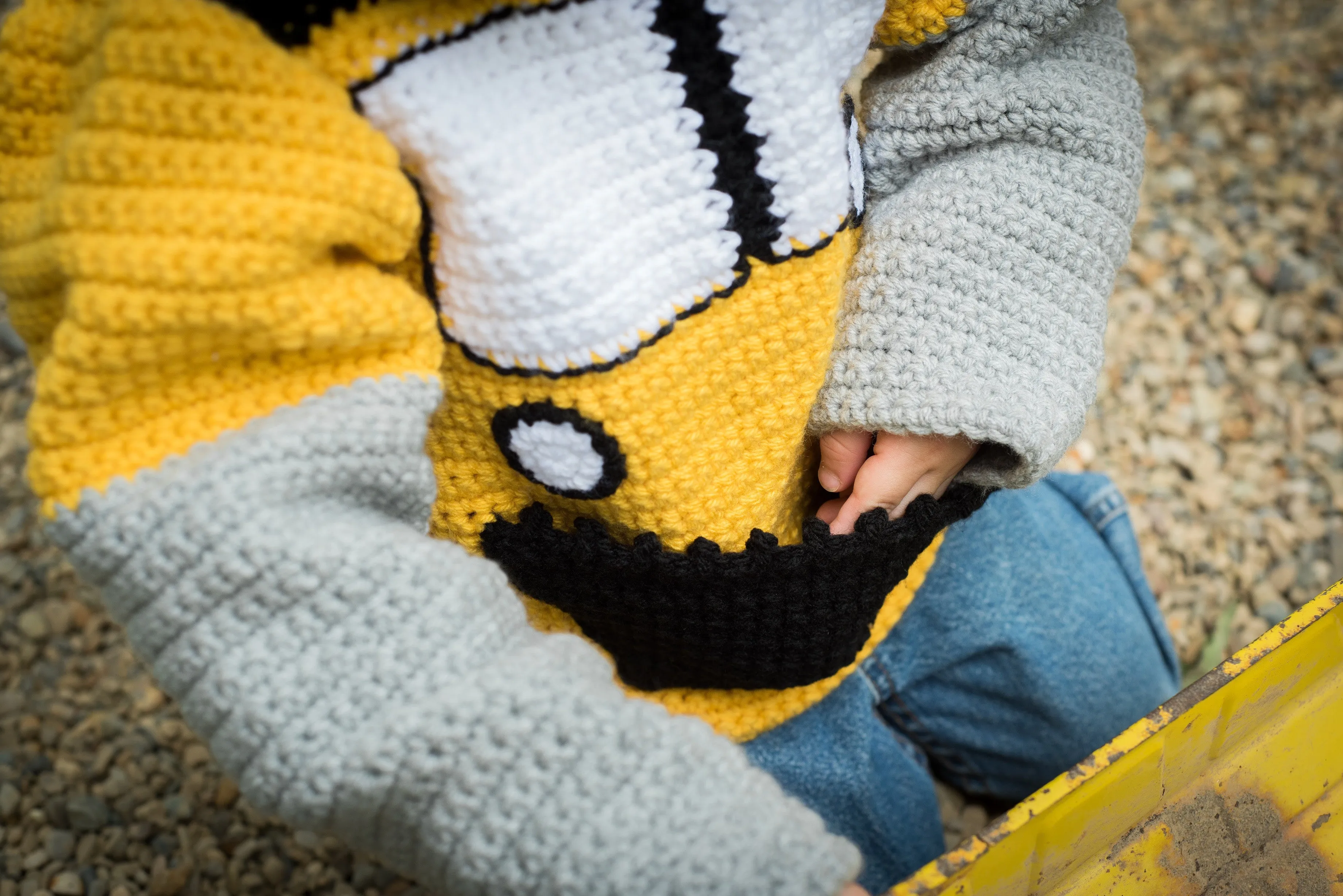 Bulldozer Toddler Hoodie Crochet Pattern - Sizes 2 and 4 - Hoodie Zips up the Back