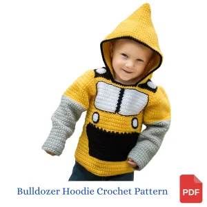 Bulldozer Toddler Hoodie Crochet Pattern - Sizes 2 and 4 - Hoodie Zips up the Back