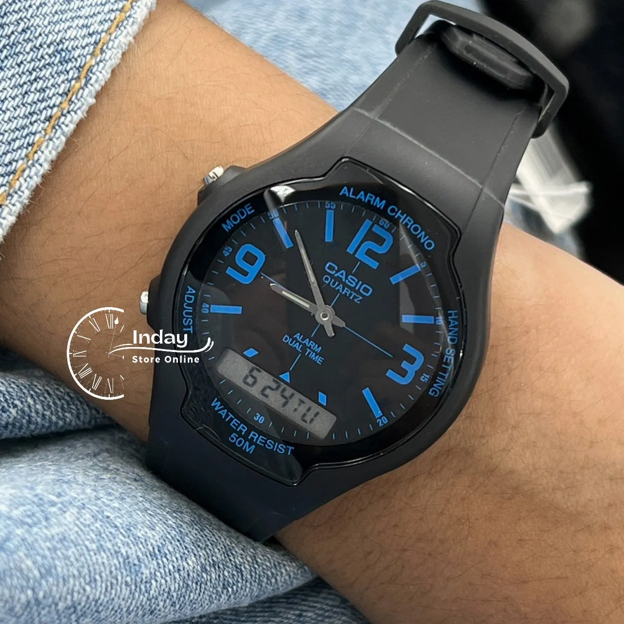 Casio Analog-Digital Men's Watch AW-90H-2B Resin Band Resin Glass