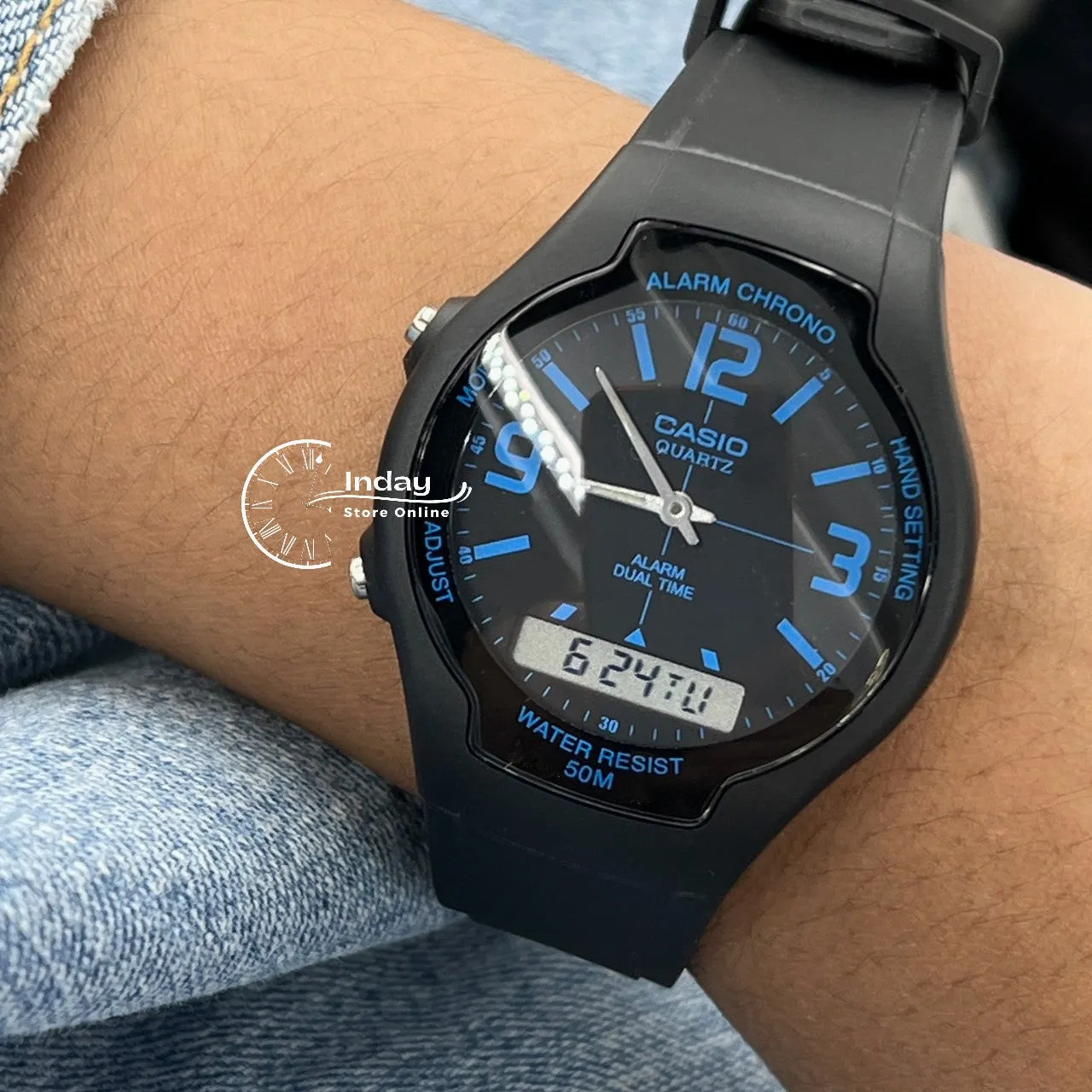Casio Analog-Digital Men's Watch AW-90H-2B Resin Band Resin Glass