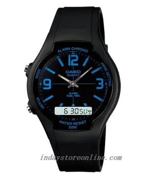 Casio Analog-Digital Men's Watch AW-90H-2B Resin Band Resin Glass