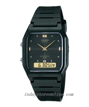 Casio Analog-Digital Unisex Watch AW-48HE-1AV Resin Band Resin Glass