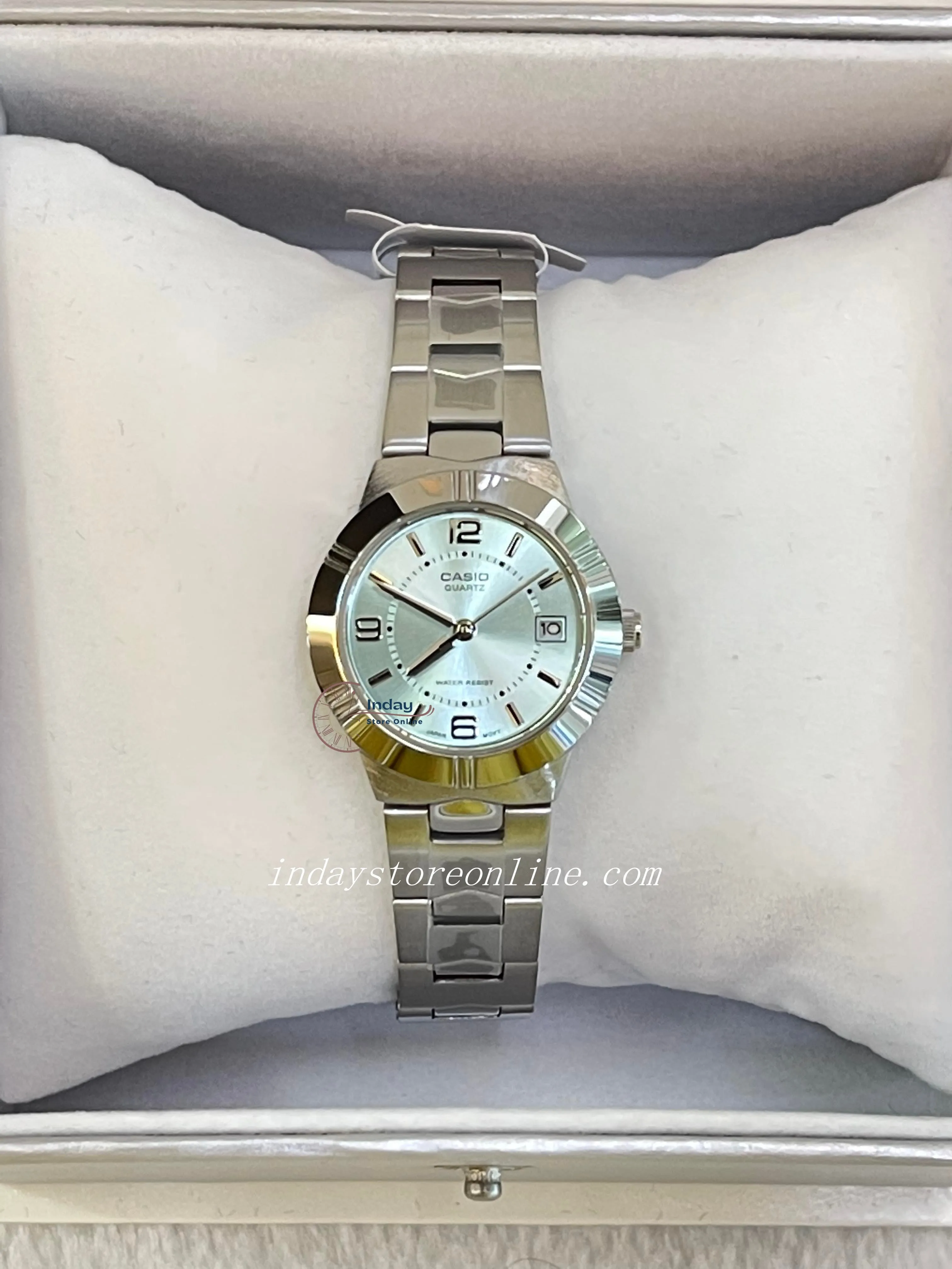 Casio Fashion Women's Watch LTP-1241D-3A Silver/Green Stainless Steel Band Mineral Glass