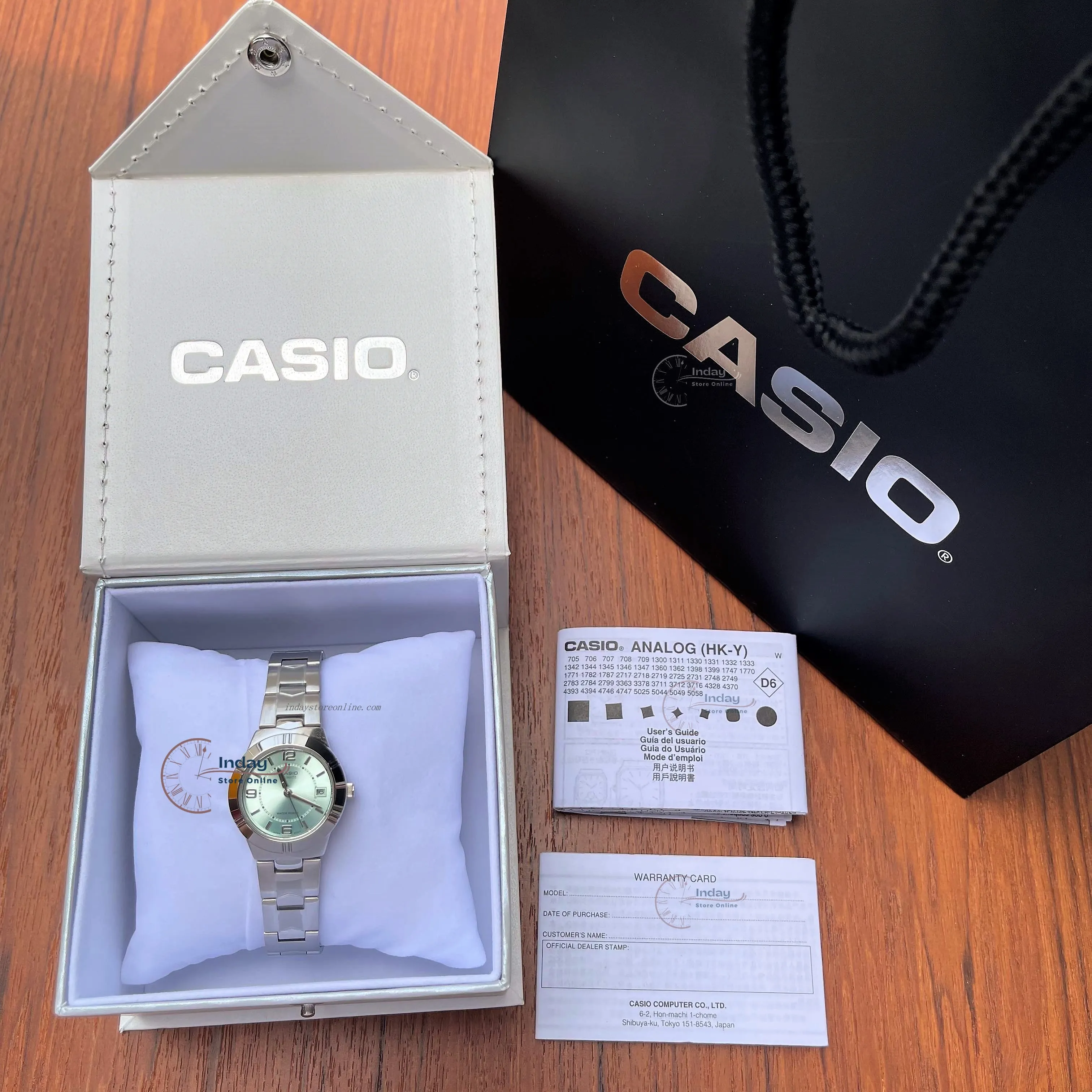 Casio Fashion Women's Watch LTP-1241D-3A Silver/Green Stainless Steel Band Mineral Glass