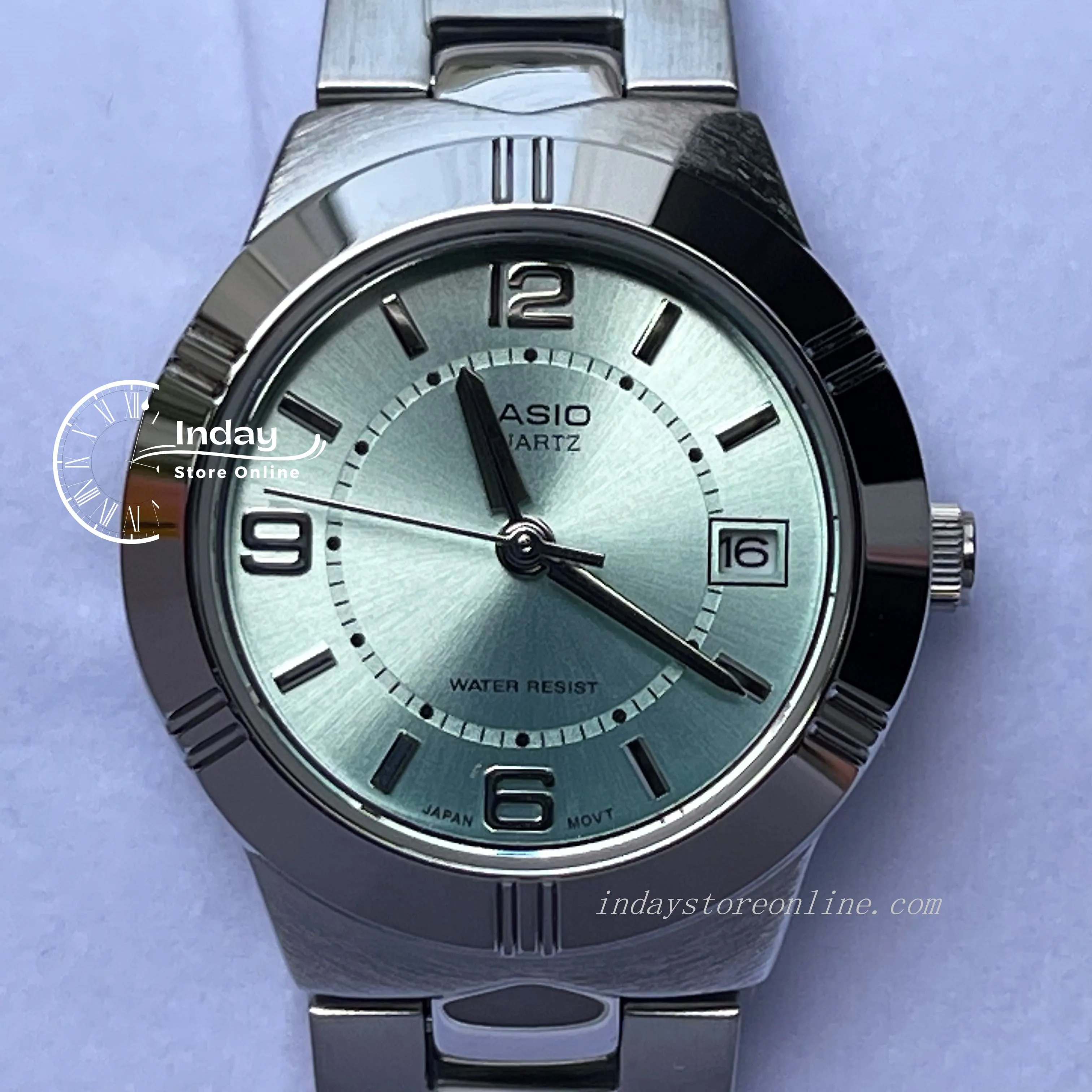 Casio Fashion Women's Watch LTP-1241D-3A Silver/Green Stainless Steel Band Mineral Glass