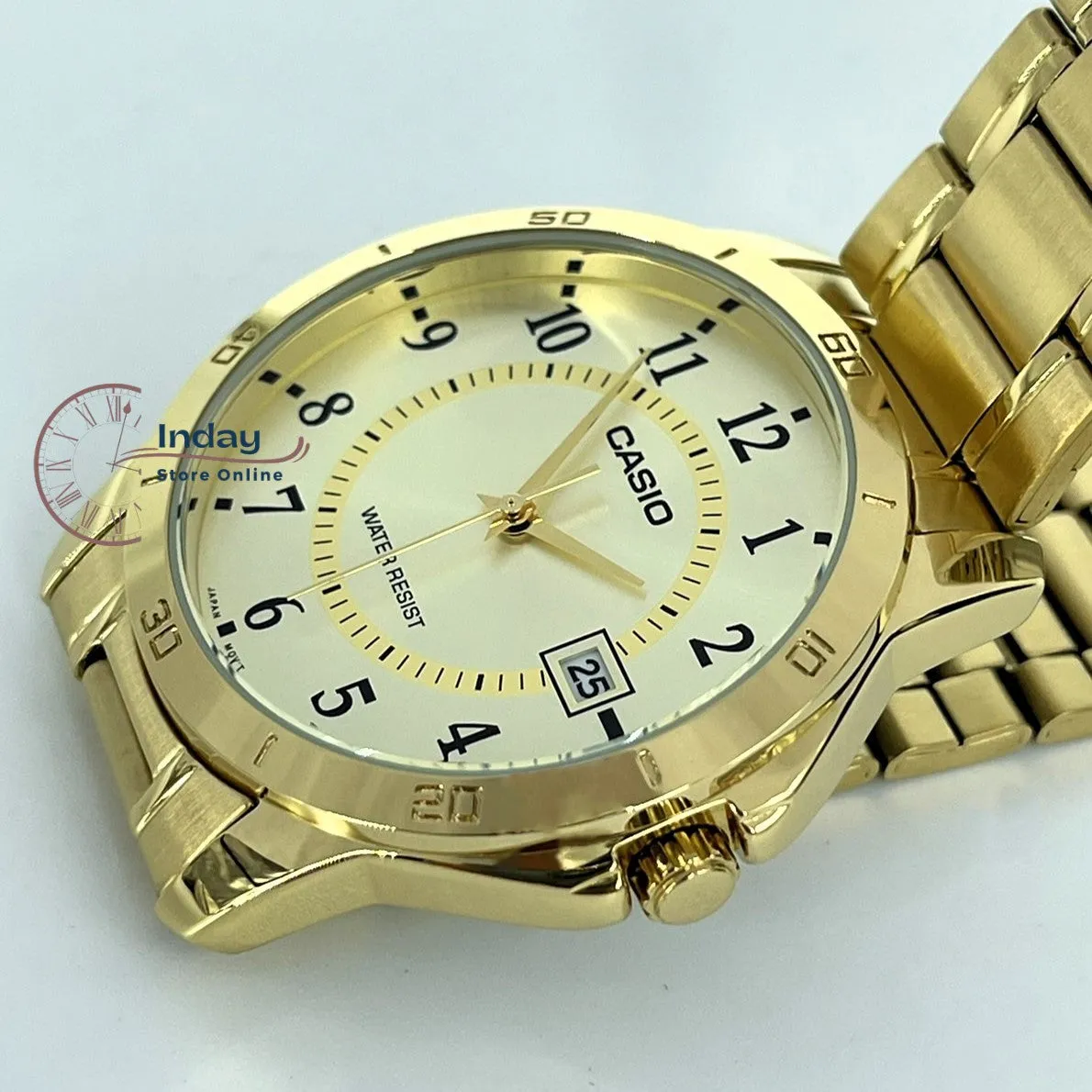 Casio Standard Men's Watch MTP-V004G-9B Gold Plated Stainless Steel Strap Mineral Glass