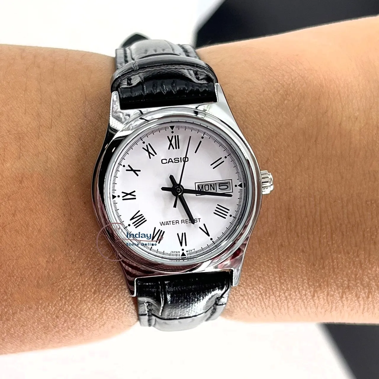 Casio Standard Women's Watch LTP-V006L-7B Black Leather Strap Mineral Glass