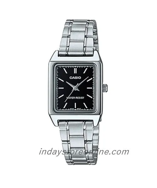 Casio Standard Women's Watch LTP-V007D-1E Square Type Silver Plated Stainless Steel Strap