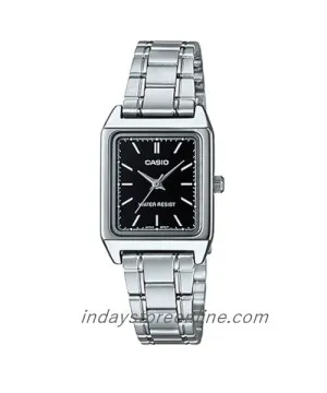 Casio Standard Women's Watch LTP-V007D-1E Square Type Silver Plated Stainless Steel Strap
