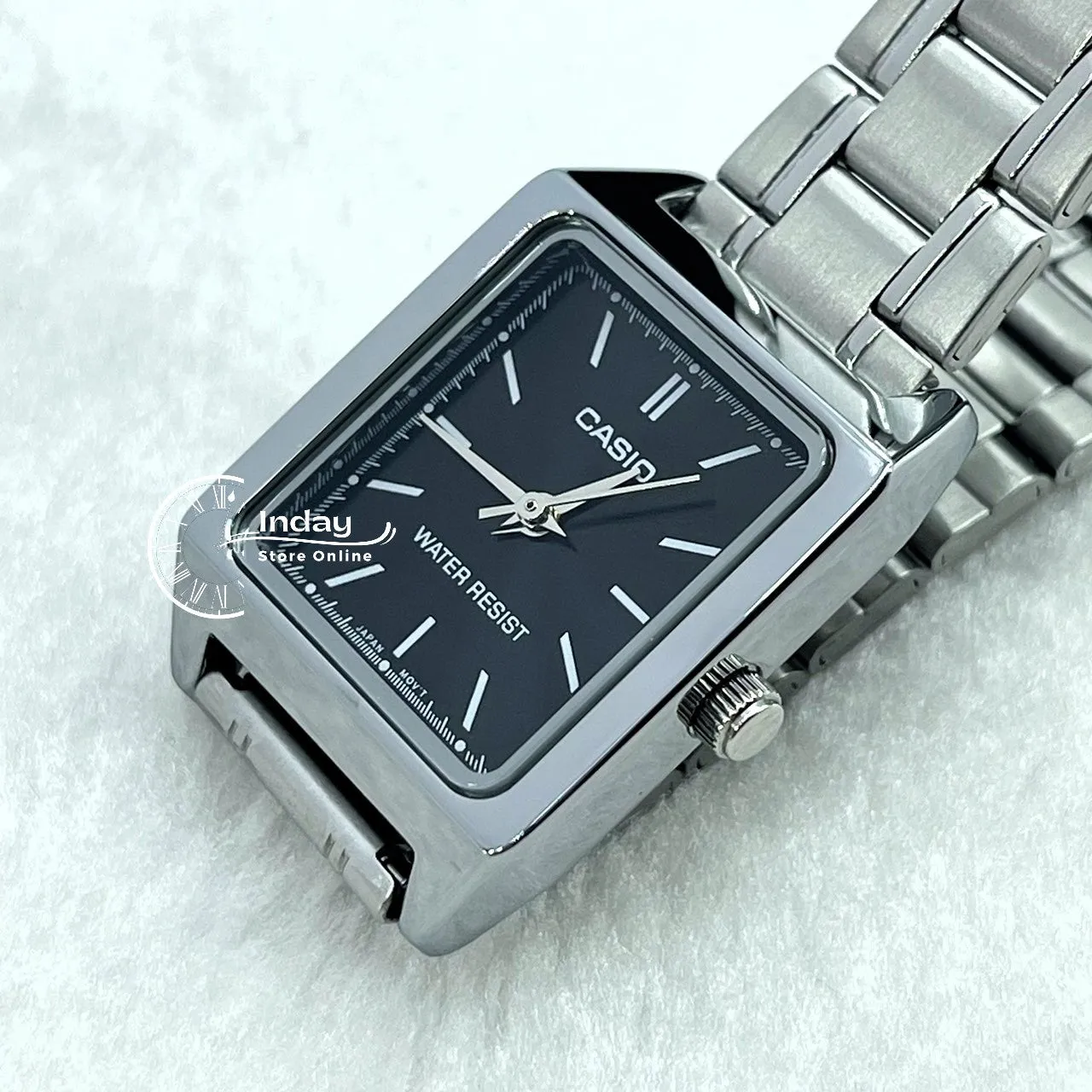 Casio Standard Women's Watch LTP-V007D-1E Square Type Silver Plated Stainless Steel Strap