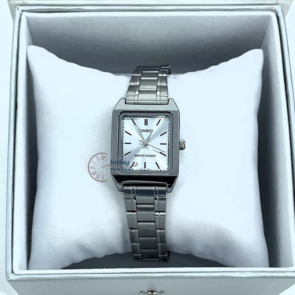 Casio Standard Women's Watch LTP-V007D-2E Square Type Silver Plated Stainless Steel Strap