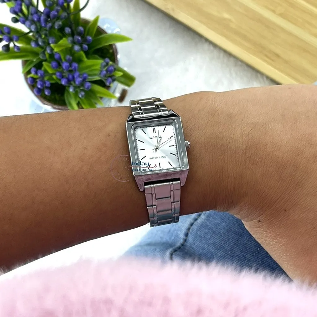 Casio Standard Women's Watch LTP-V007D-2E Square Type Silver Plated Stainless Steel Strap