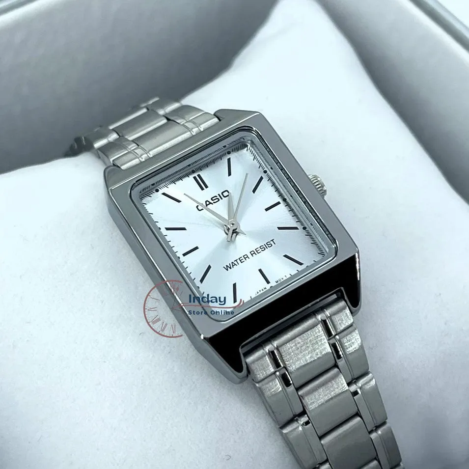 Casio Standard Women's Watch LTP-V007D-2E Square Type Silver Plated Stainless Steel Strap