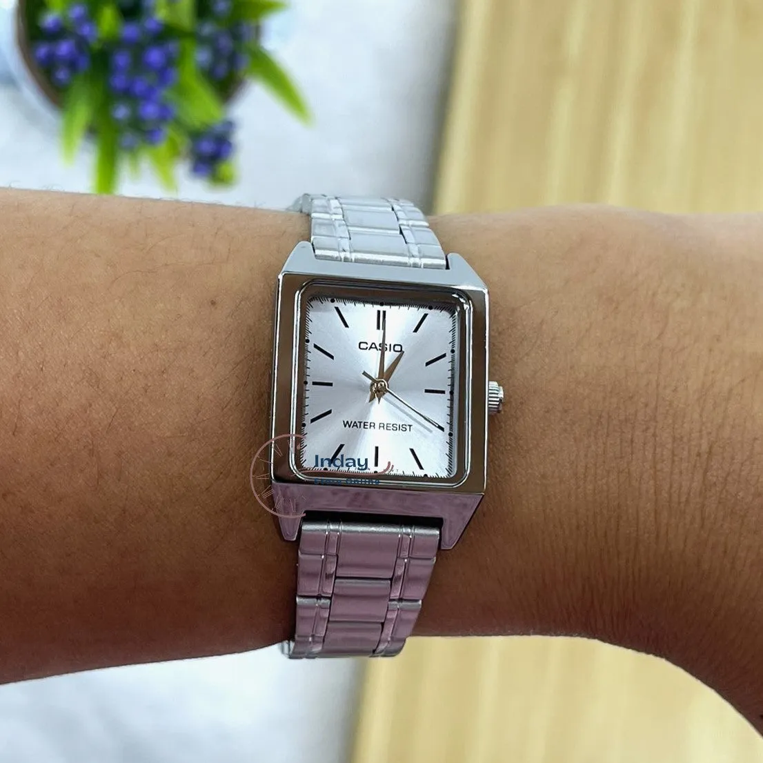Casio Standard Women's Watch LTP-V007D-2E Square Type Silver Plated Stainless Steel Strap