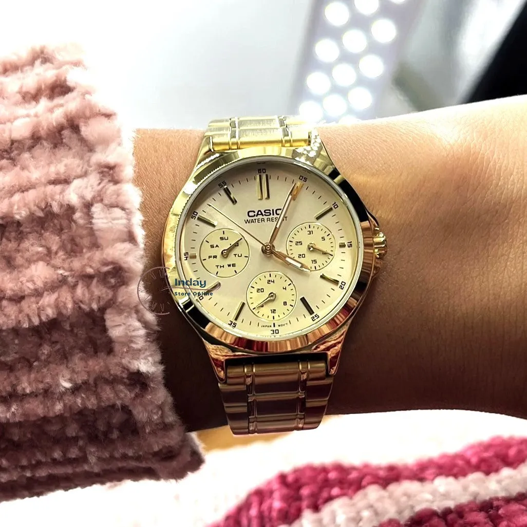 Casio Standard Women's Watch LTP-V300G-9A Gold Plated Stainless Strap Triple-fold Clasp