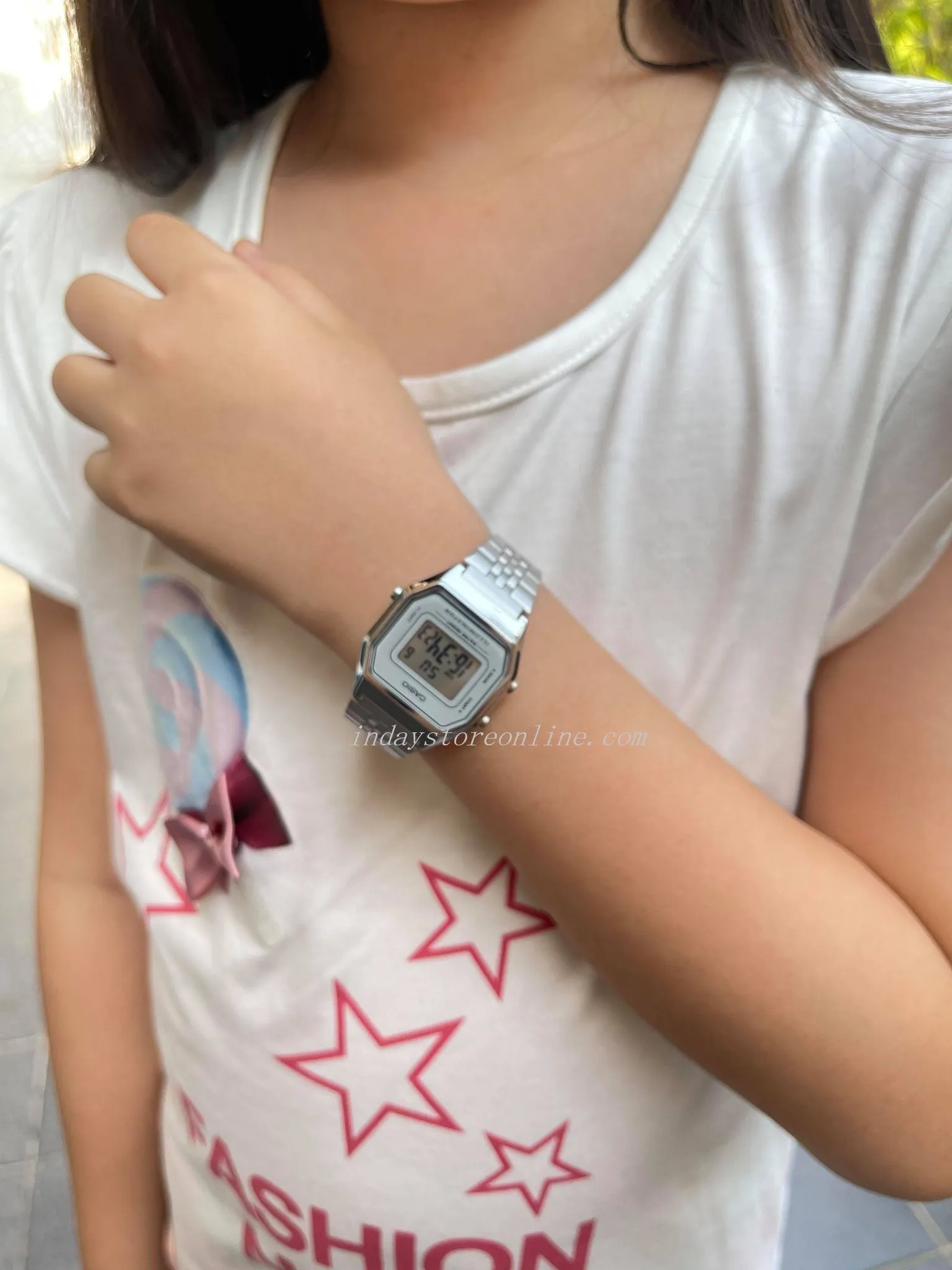 Casio Vintage Women's Watch LA680WA-7D Silver Plated Stainless Steel Strap Self-adjustable Band