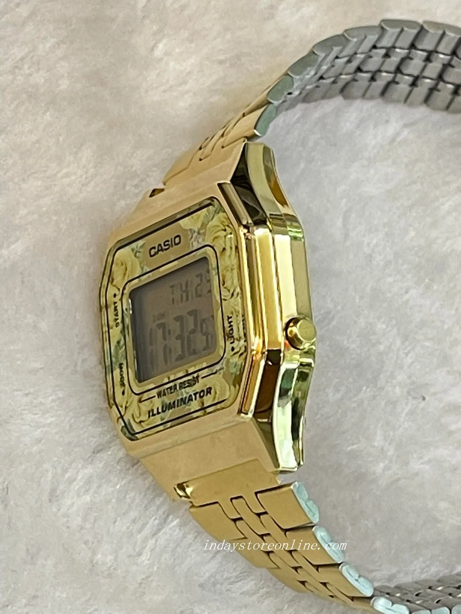 Casio Vintage Women's Watch LA680WGA-9C Floral Design Gold Plated Stainless Steel Strap Self-adjustable Band