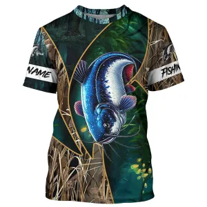 Catfish Fishing camo green Customize Name All-over Print Unisex fishing T-shirt NPQ37