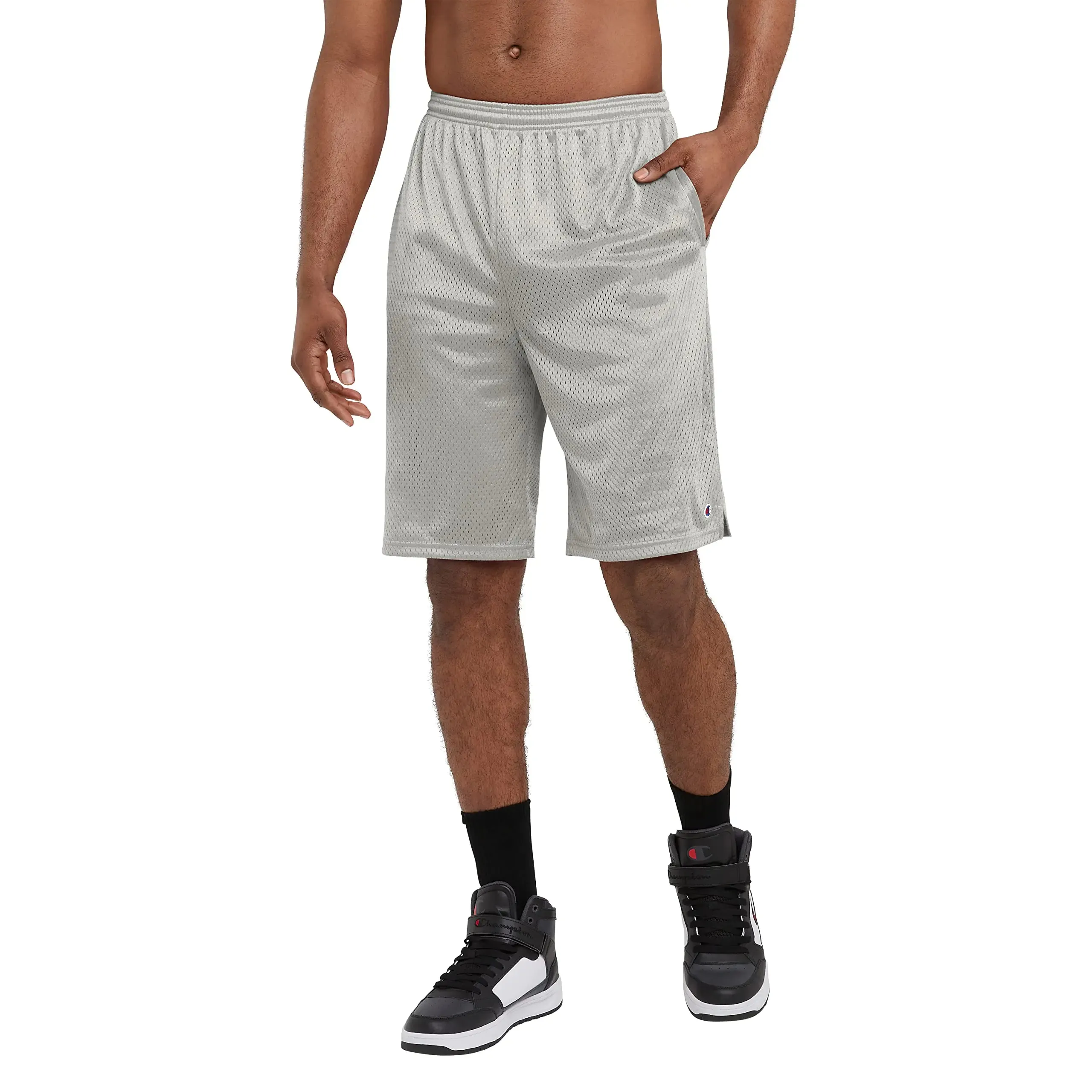 Champion Men's Shorts, Men's Mesh Gym Shorts, Lightweight Athletic Shorts (Reg. Or Big & Tall) Standard X-Large Athletic Gray C Patch Logo