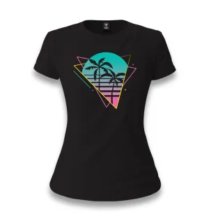 Colorful Triangles Palm Trees Women's Black T-shirt