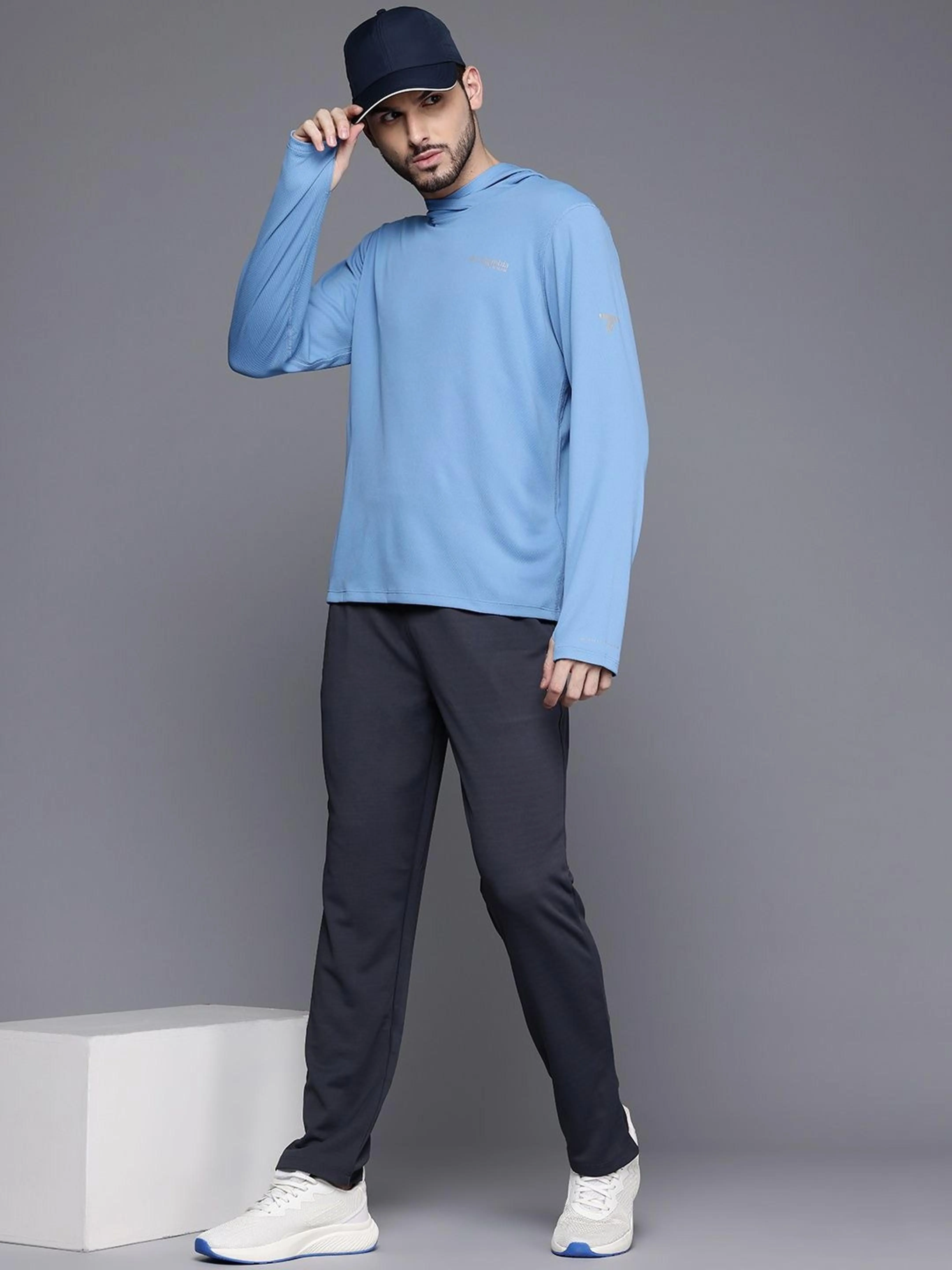 Columbia Mens Blue Omni-Shade Broad Spectrum Air Flow Summit Valley Hoodie Tshirt