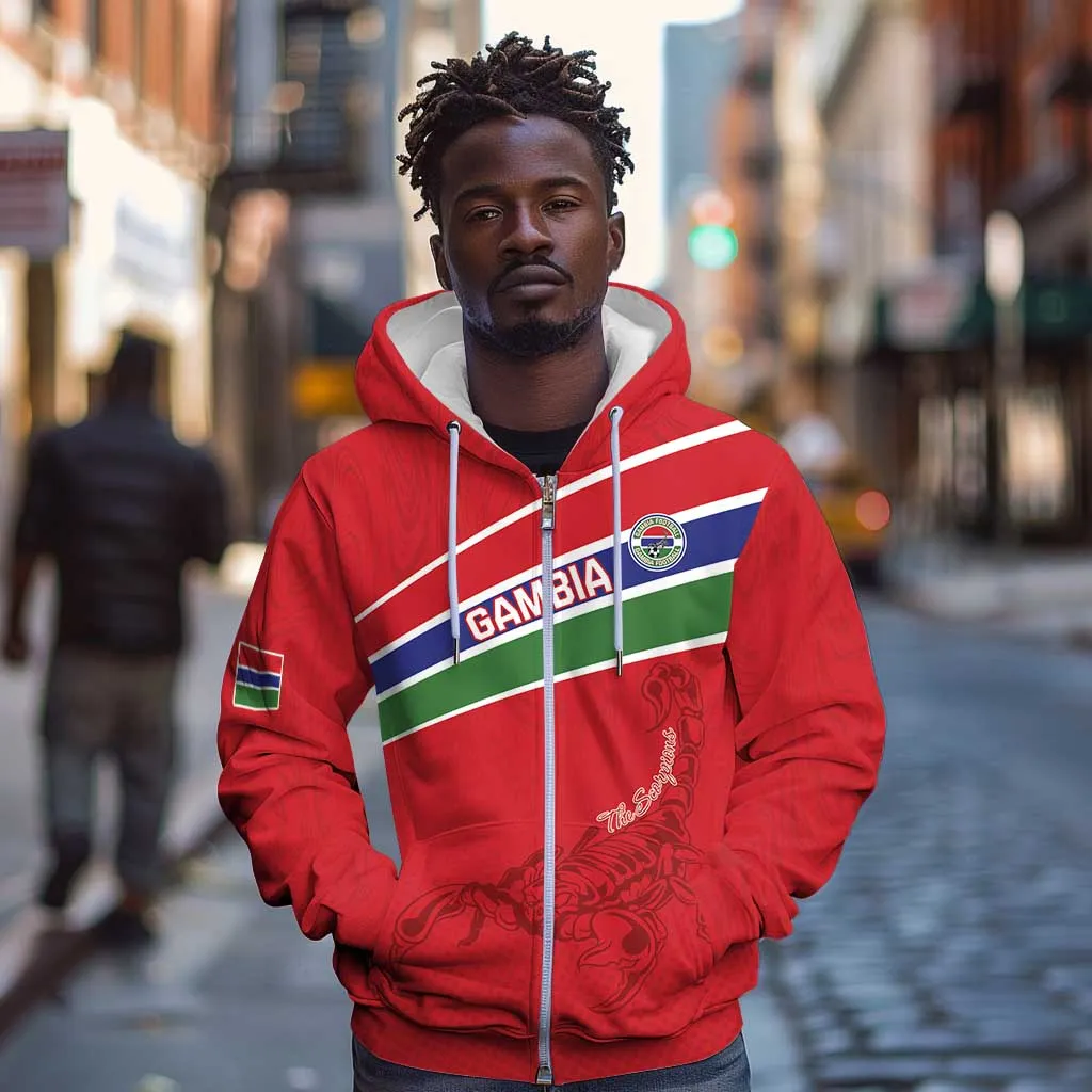 Custom Gambia Football Zip Hoodie Scorpions Never Die LT15