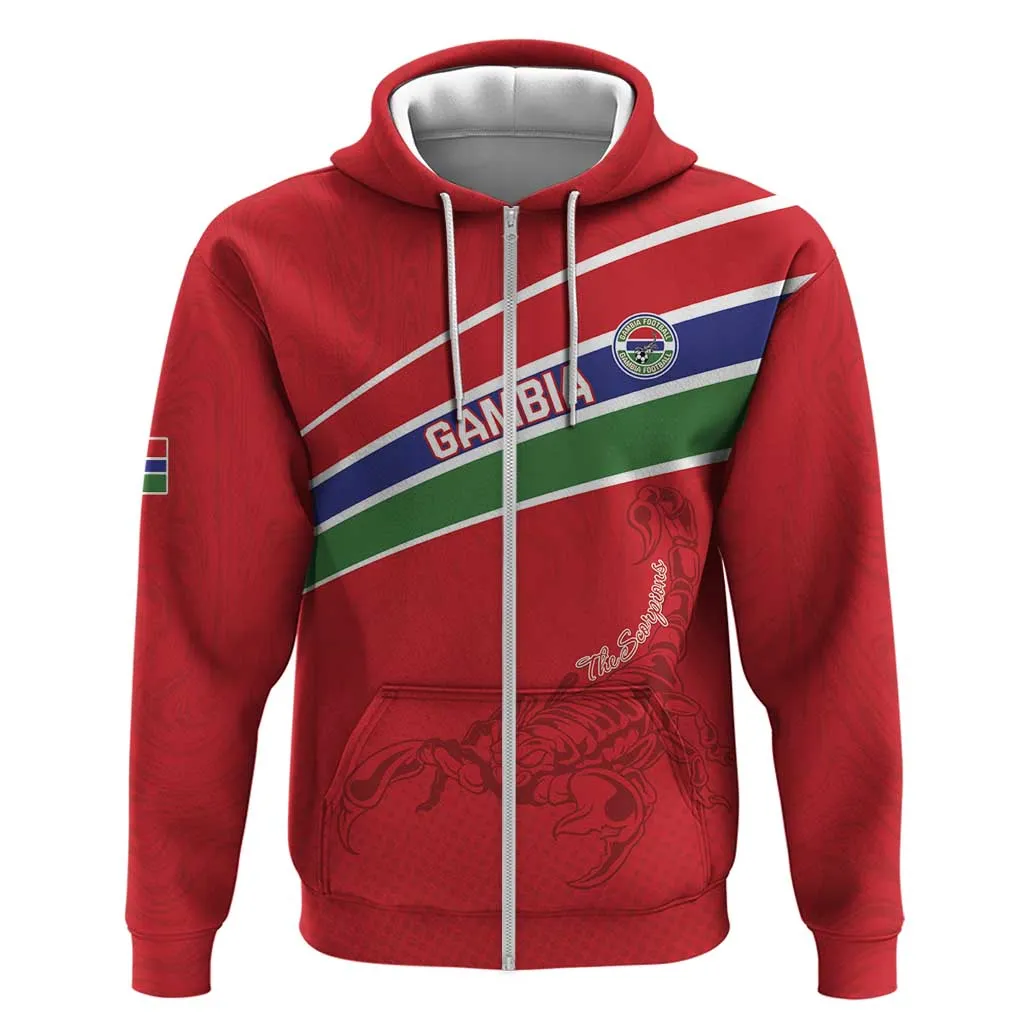 Custom Gambia Football Zip Hoodie Scorpions Never Die LT15