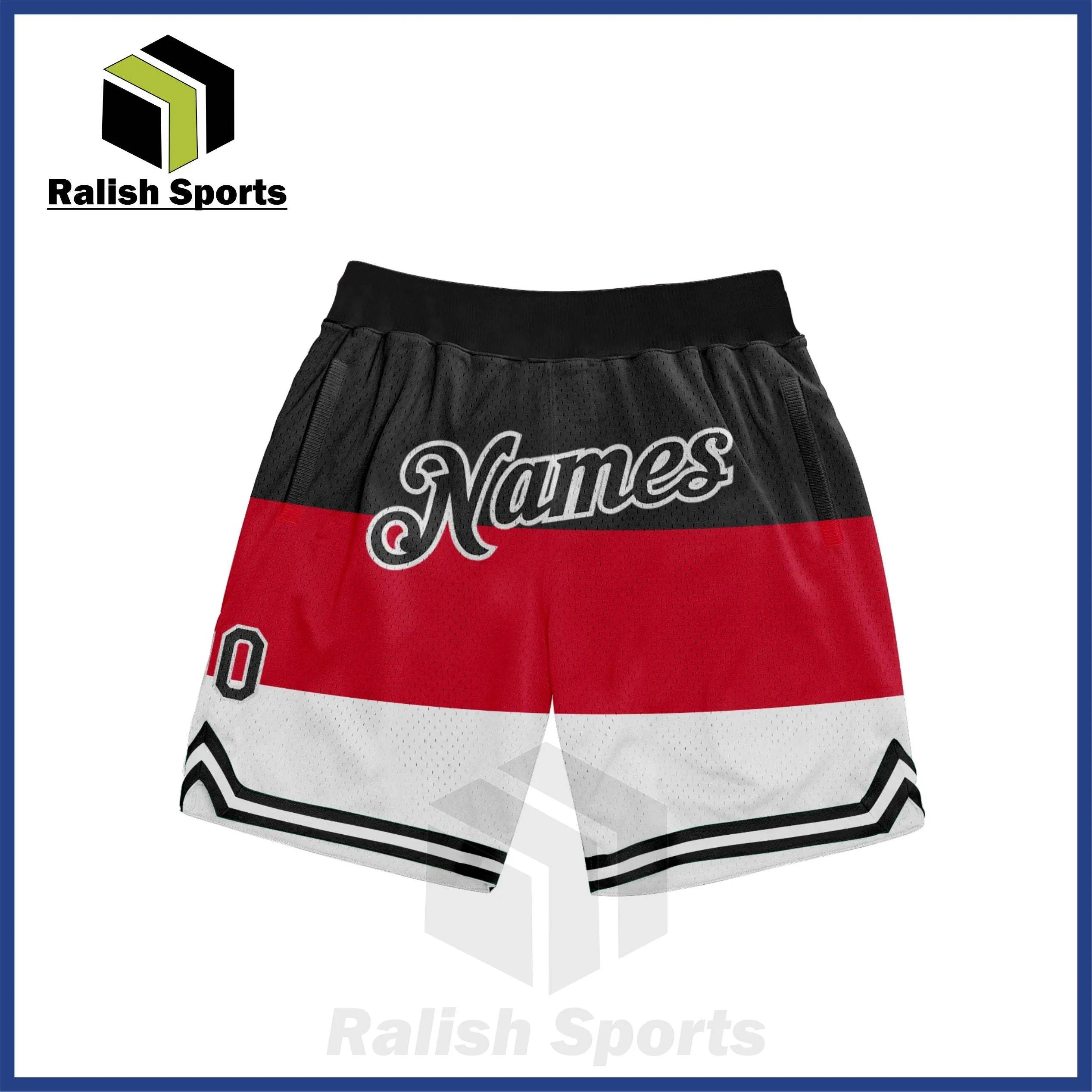 Custom Red Black-White 3D Pattern Design Multicolor Authentic Basketball Shorts
