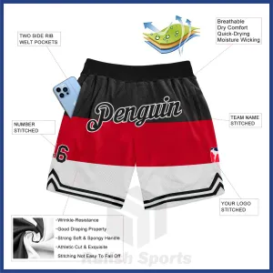 Custom Red Black-White 3D Pattern Design Multicolor Authentic Basketball Shorts