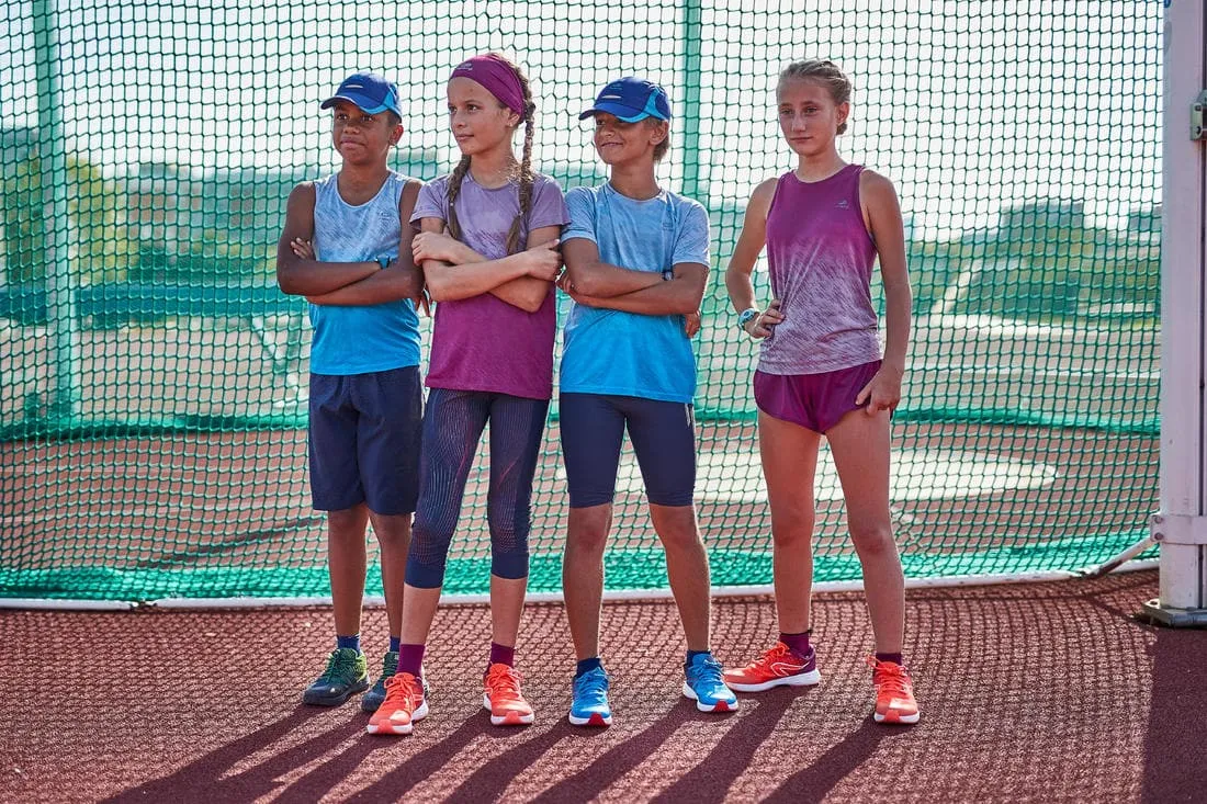 Débardeur running - athlétisme respirant garçon KIPRUN CARE bleu et rouge