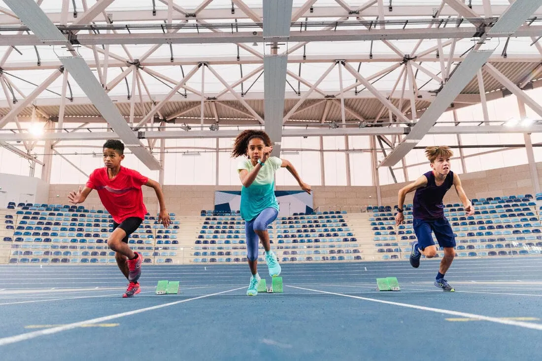 Débardeur running - athlétisme respirant garçon KIPRUN CARE bleu et rouge